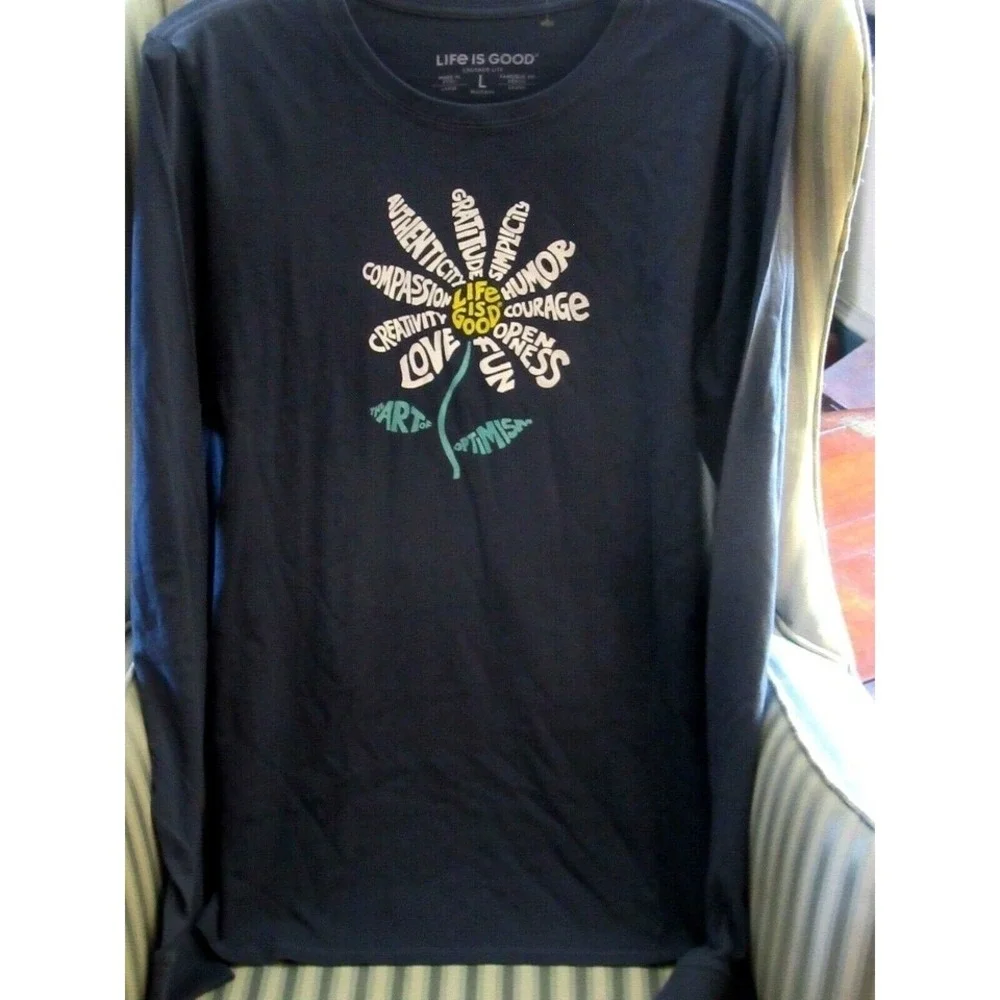 NWT Life is Good The Art of Optimism Blue Long  Sleeve Daisy Tee XL - Picture 8 of 8